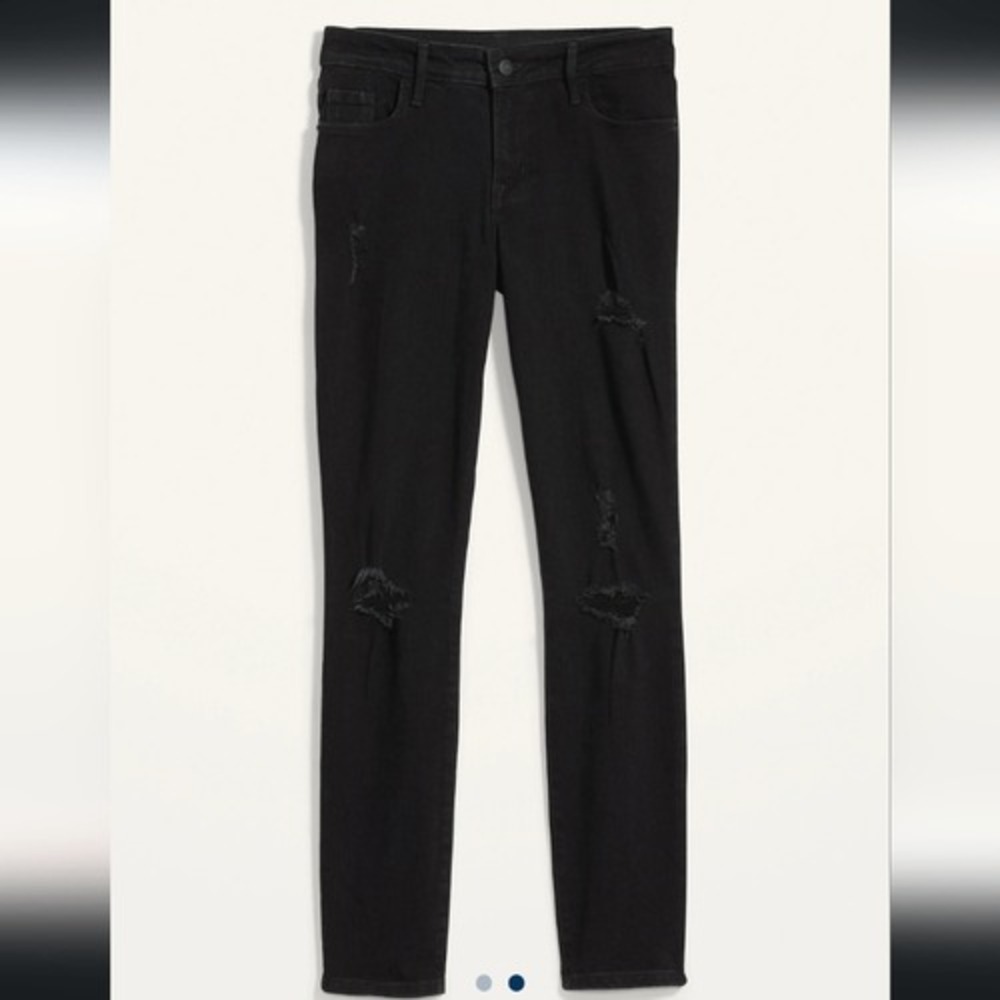 Old Navy -34 Mid-Rise Pop Icon Black Ripped Skinny Jeans 4 - Picture 8 of 9